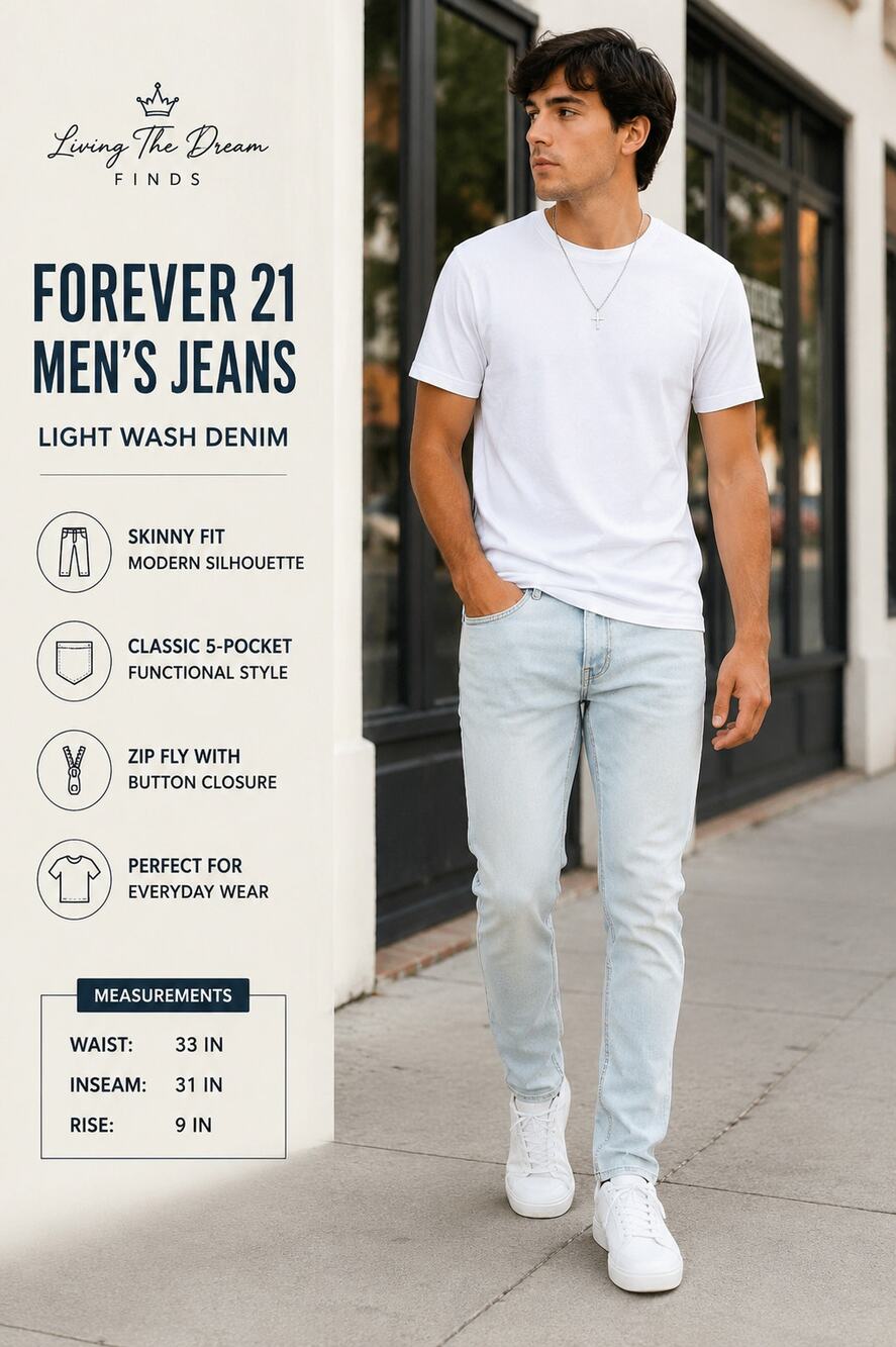 Forever 21 Men's Skinny Jeans Light Wash Denim Size 33 Distressed Look